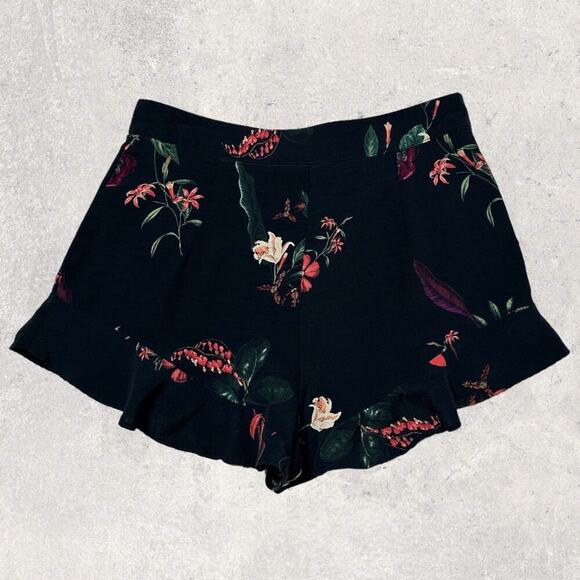 Zara Black Cream Red Floral Print Super High Rise Flowy Ruffle Shorts Sz M - Picture 6 of 10
